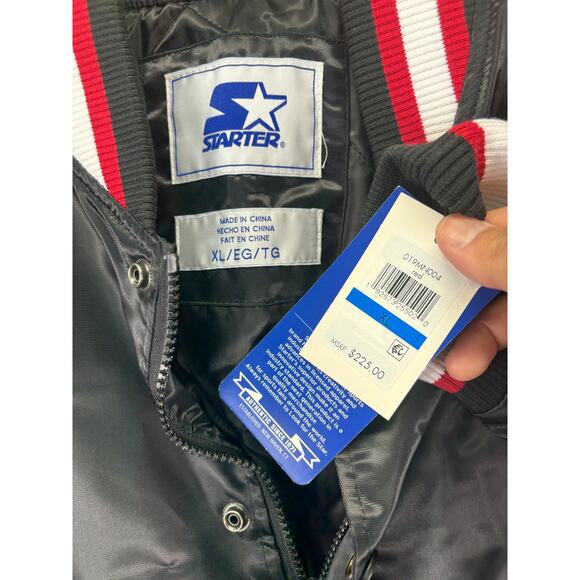 Starter Retro Satin Varsity Bomber Jacket Mens Extra Large XL Black Red $225 NWT - Picture 6 of 10